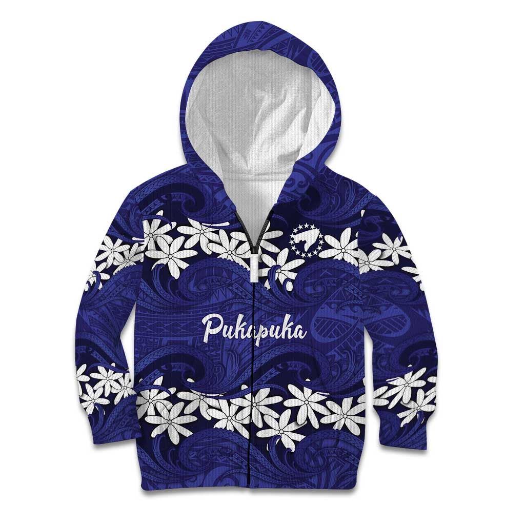 Personalised Cook Islands Pukapuka Kid Hoodie Tiare Maori Polynesian Waves Tattoo