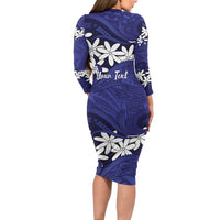 Personalised Cook Islands Pukapuka Long Sleeve Bodycon Dress Tiare Maori Polynesian Waves Tattoo
