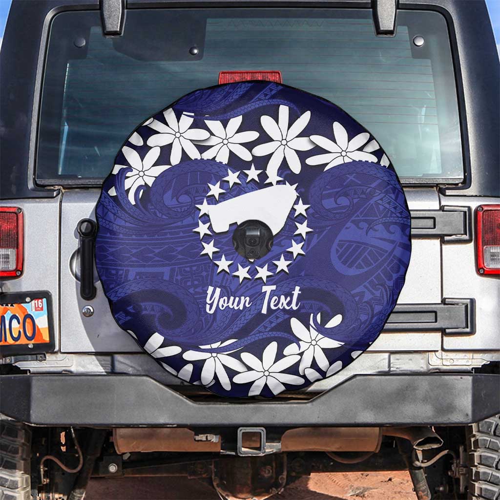 Personalised Cook Islands Pukapuka Spare Tire Cover Tiare Maori Polynesian Waves Tattoo