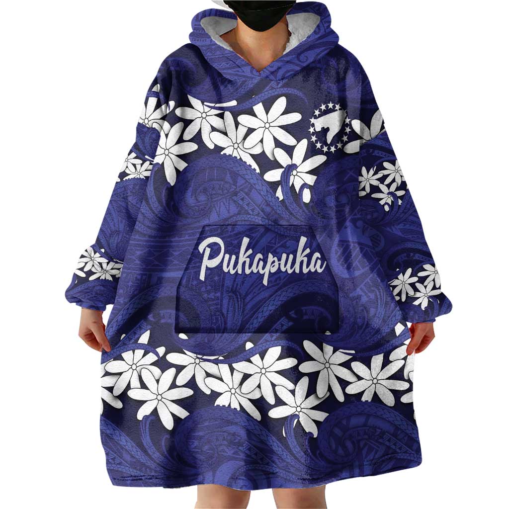 Personalised Cook Islands Pukapuka Wearable Blanket Hoodie Tiare Maori Polynesian Waves Tattoo