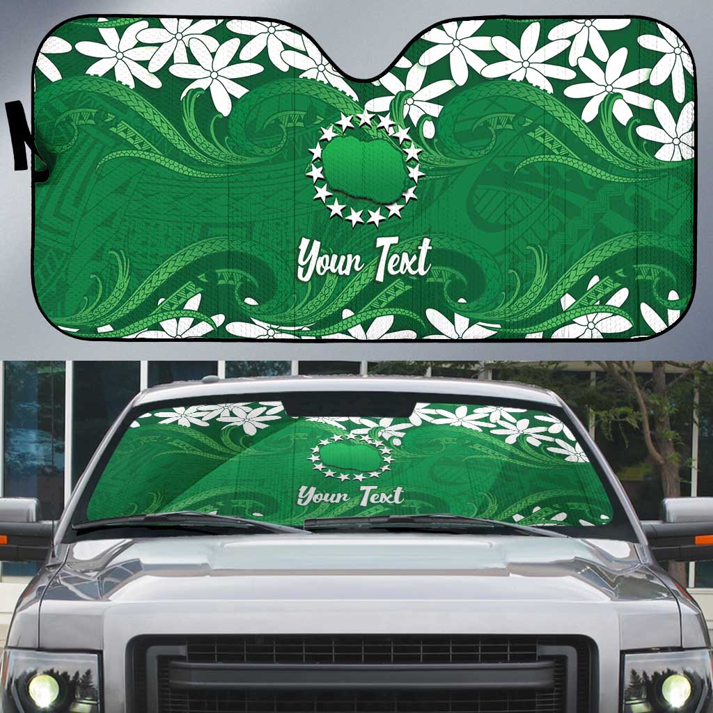 Personalised Cook Islands Rarotonga Auto Sun Shade Tiare Maori Polynesian Waves Tattoo