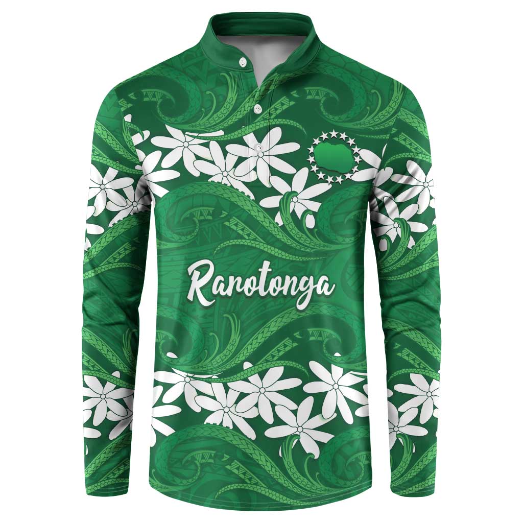 Personalised Cook Islands Rarotonga Button Sweatshirt Tiare Maori Polynesian Waves Tattoo