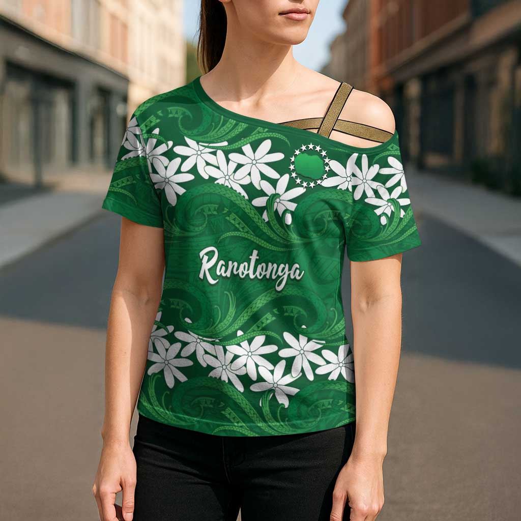 Personalised Cook Islands Rarotonga Cross Shoulder Shirt Tiare Maori Polynesian Waves Tattoo