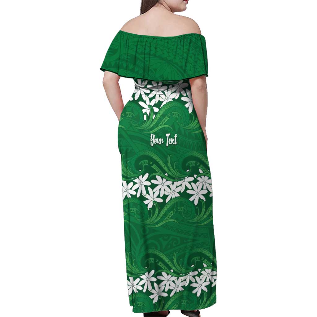 Personalised Cook Islands Rarotonga Family Matching Off Shoulder Maxi Dress and Hawaiian Shirt Tiare Maori Polynesian Waves Tattoo LT14 - Polynesian Pride