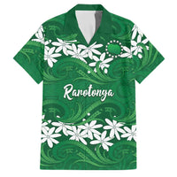 Personalised Cook Islands Rarotonga Family Matching Summer Maxi Dress and Hawaiian Shirt Tiare Maori Polynesian Waves Tattoo LT14 Dad's Shirt - Short Sleeve Green - Polynesian Pride