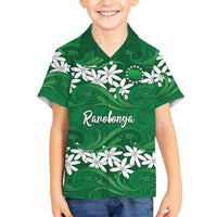 Personalised Cook Islands Rarotonga Family Matching Tank Maxi Dress and Hawaiian Shirt Tiare Maori Polynesian Waves Tattoo LT14 Son's Shirt Green - Polynesian Pride