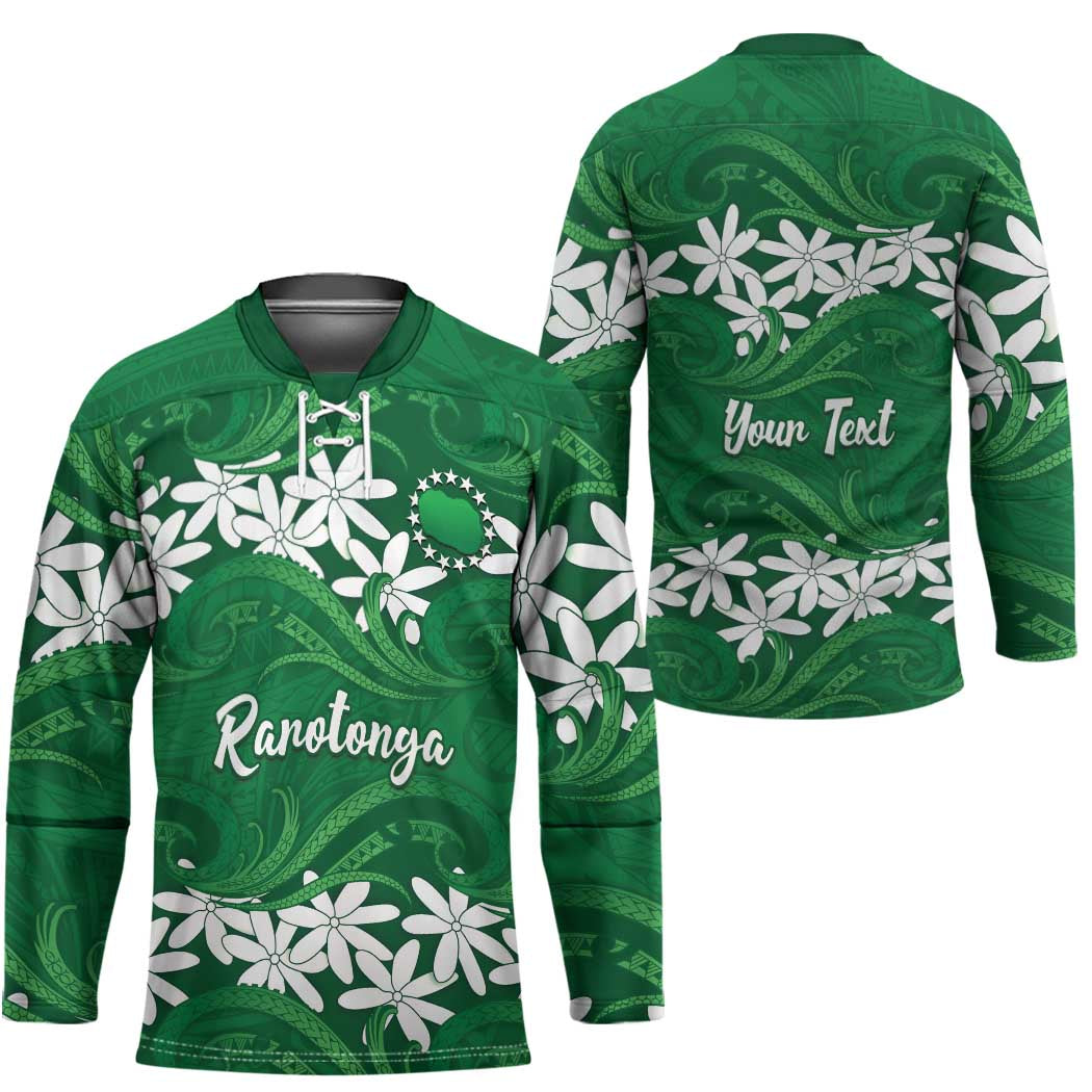 Personalised Cook Islands Rarotonga Hockey Jersey Tiare Maori Polynesian Waves Tattoo