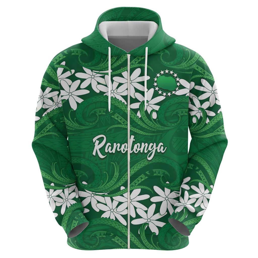 Personalised Cook Islands Rarotonga Hoodie Tiare Maori Polynesian Waves Tattoo