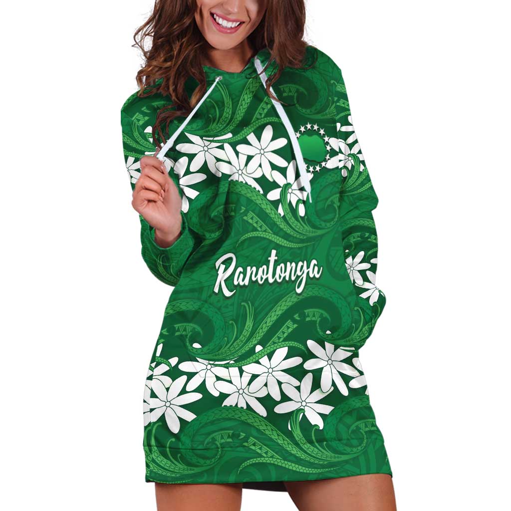 Personalised Cook Islands Rarotonga Hoodie Dress Tiare Maori Polynesian Waves Tattoo
