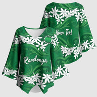 Personalised Cook Islands Rarotonga Kimono Sleeve Blouse Tiare Maori Polynesian Waves Tattoo