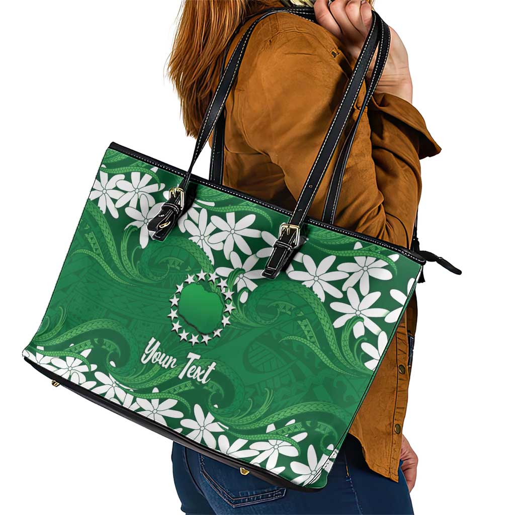 Personalised Cook Islands Rarotonga Leather Tote Bag Tiare Maori Polynesian Waves Tattoo