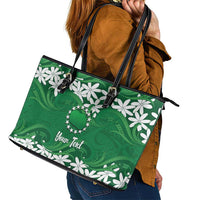 Personalised Cook Islands Rarotonga Leather Tote Bag Tiare Maori Polynesian Waves Tattoo