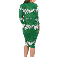 Personalised Cook Islands Rarotonga Long Sleeve Bodycon Dress Tiare Maori Polynesian Waves Tattoo