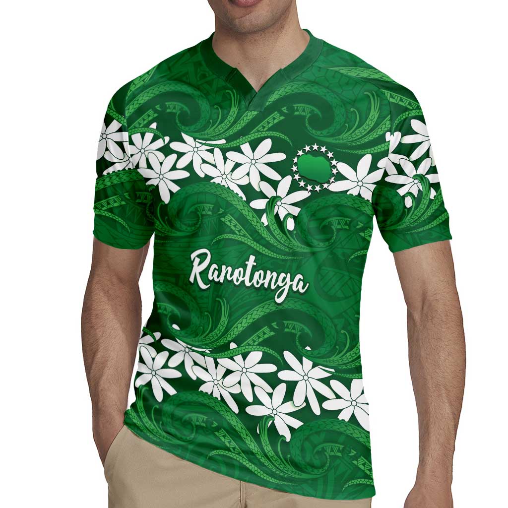 Personalised Cook Islands Rarotonga Rugby Jersey Tiare Maori Polynesian Waves Tattoo