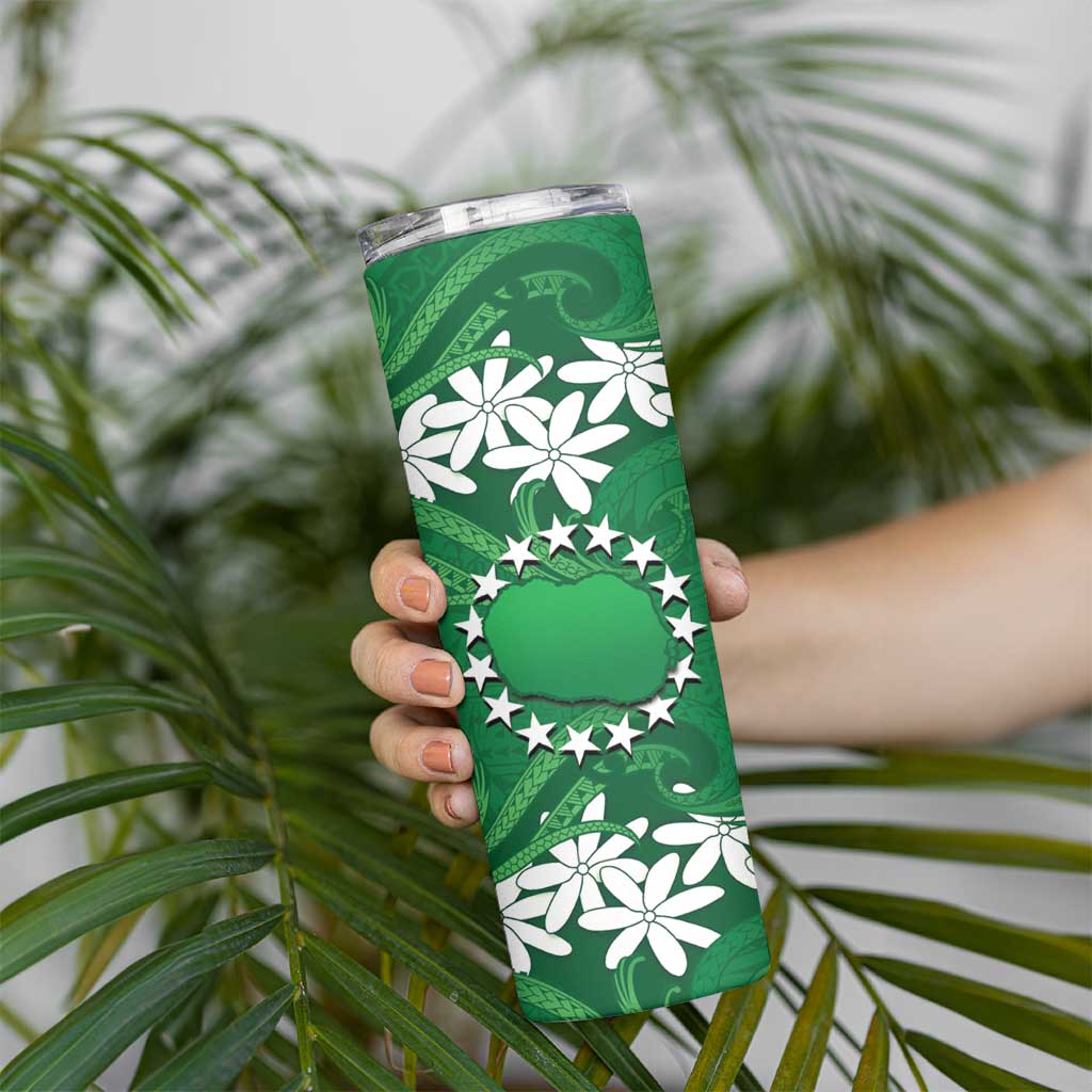 Personalised Cook Islands Rarotonga Skinny Tumbler Tiare Maori Polynesian Waves Tattoo