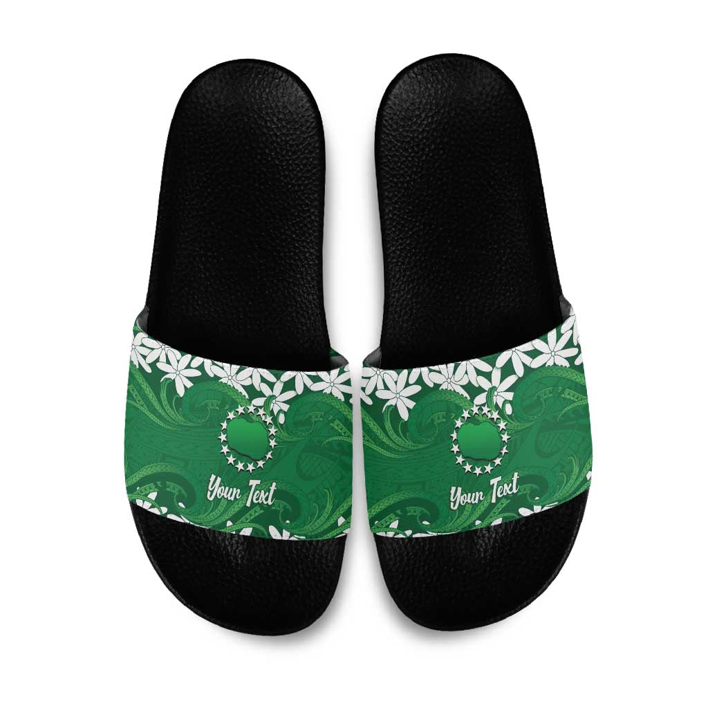 Personalised Cook Islands Rarotonga Slide Sandals Tiare Maori Polynesian Waves Tattoo