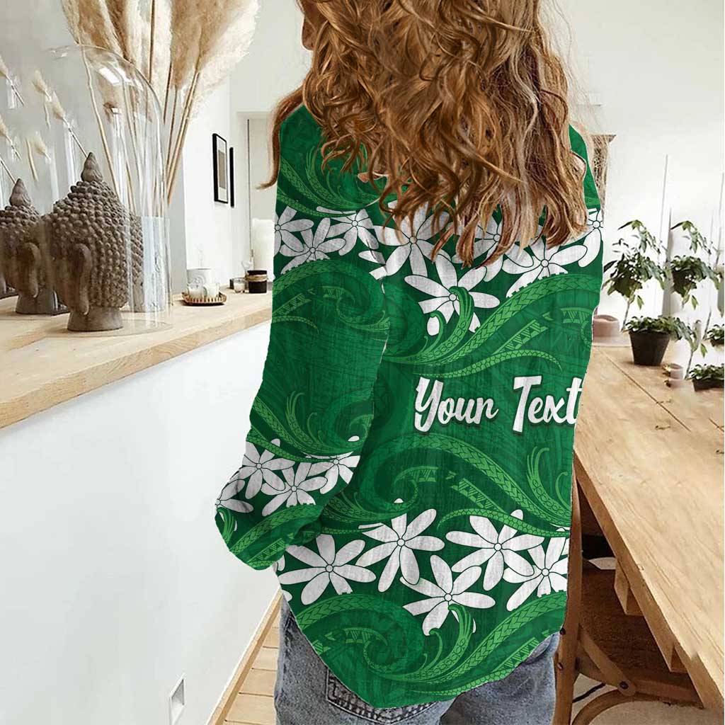 Personalised Cook Islands Rarotonga Women Casual Shirt Tiare Maori Polynesian Waves Tattoo