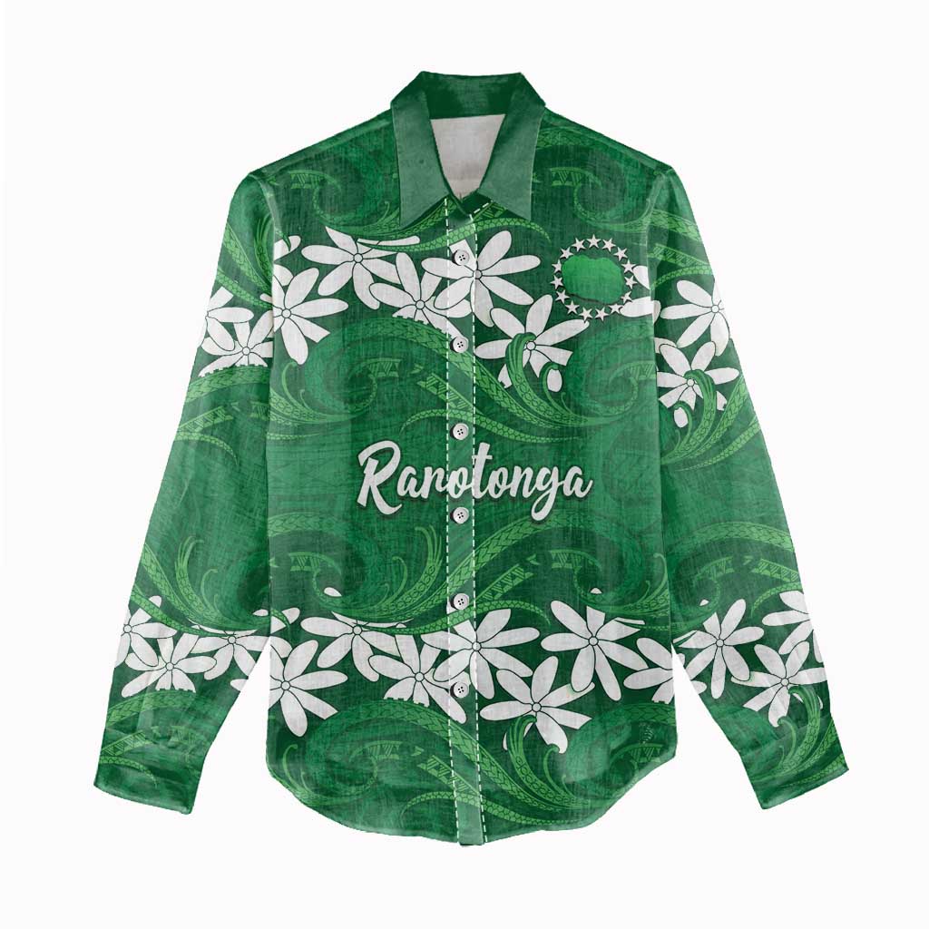 Personalised Cook Islands Rarotonga Women Casual Shirt Tiare Maori Polynesian Waves Tattoo