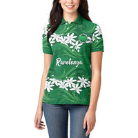 Personalised Cook Islands Rarotonga Women Polo Shirt Tiare Maori Polynesian Waves Tattoo
