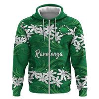 Personalised Cook Islands Rarotonga Zip Hoodie Tiare Maori Polynesian Waves Tattoo LT14 Zip Hoodie Green - Polynesian Pride