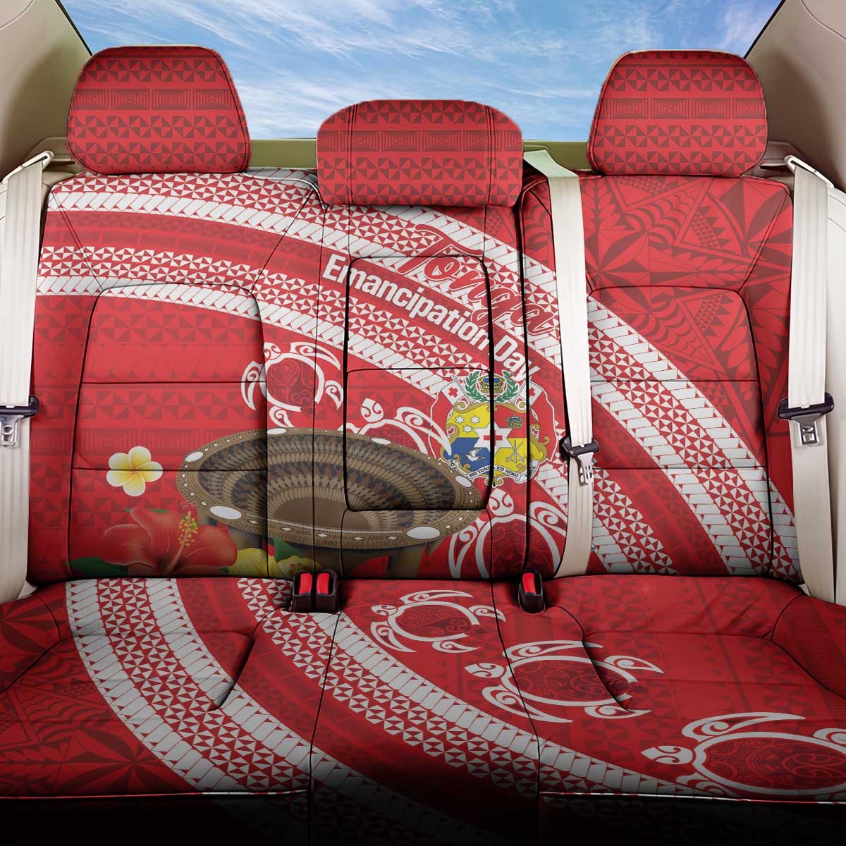 Kingdom Of Tonga Emancipation Day Back Car Seat Cover Tongan Ngatu With Kumete Red
