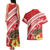 Kingdom Of Tonga Emancipation Day Couples Matching Tank Maxi Dress and Hawaiian Shirt Tongan Ngatu With Kumete Red LT14 - Polynesian Pride