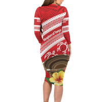 Kingdom Of Tonga Emancipation Day Family Matching Long Sleeve Bodycon Dress and Hawaiian Shirt Tongan Ngatu With Kumete Red