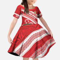 Kingdom Of Tonga Emancipation Day Family Matching Off The Shoulder Long Sleeve Dress and Hawaiian Shirt Tongan Ngatu With Kumete Red LT14 Daughter's Dress Red - Polynesian Pride