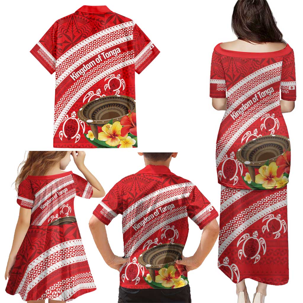 Kingdom Of Tonga Emancipation Day Family Matching Puletasi and Hawaiian Shirt Tongan Ngatu With Kumete Red LT14 - Polynesian Pride