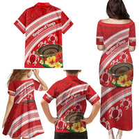 Kingdom Of Tonga Emancipation Day Family Matching Puletasi and Hawaiian Shirt Tongan Ngatu With Kumete Red LT14 - Polynesian Pride