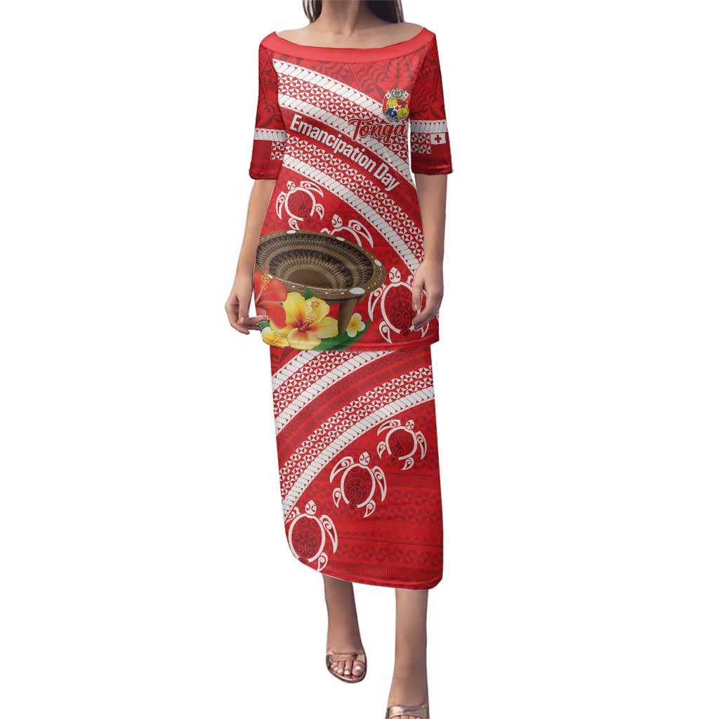 Kingdom Of Tonga Emancipation Day Family Matching Puletasi and Hawaiian Shirt Tongan Ngatu With Kumete Red LT14 Mom's Dress Red - Polynesian Pride