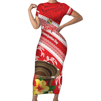 Kingdom Of Tonga Emancipation Day Family Matching Short Sleeve Bodycon Dress and Hawaiian Shirt Tongan Ngatu With Kumete Red