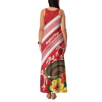Kingdom Of Tonga Emancipation Day Family Matching Tank Maxi Dress and Hawaiian Shirt Tongan Ngatu With Kumete Red