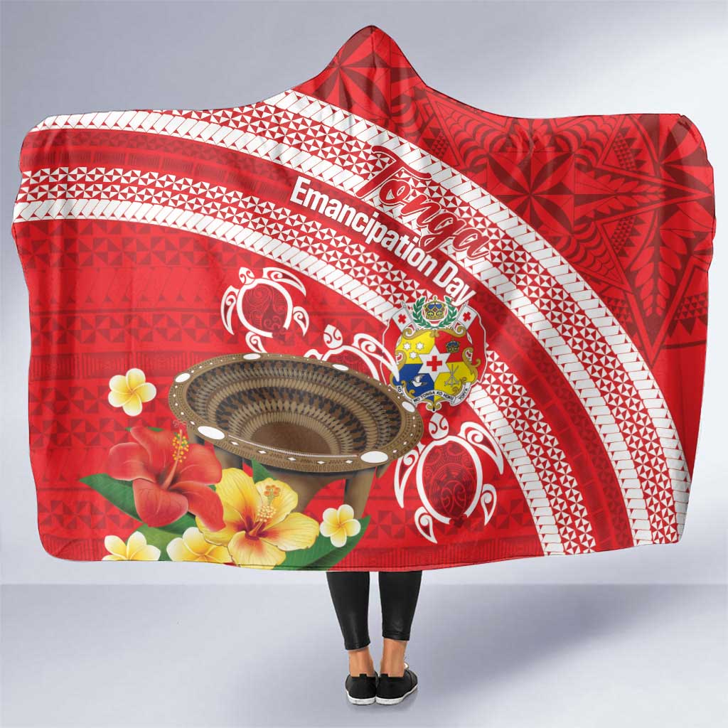 Kingdom Of Tonga Emancipation Day Hooded Blanket Tongan Ngatu With Kumete Red