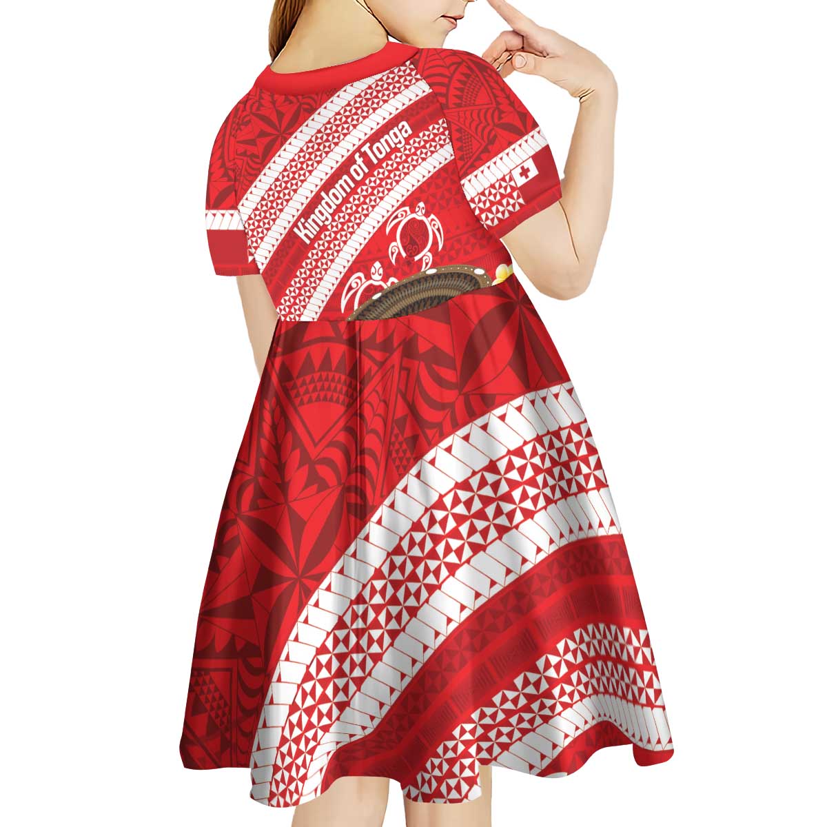Kingdom Of Tonga Emancipation Day Kid Short Sleeve Dress Tongan Ngatu With Kumete Red