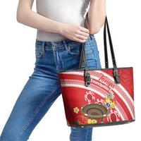 Kingdom Of Tonga Emancipation Day Leather Tote Bag Tongan Ngatu With Kumete Red LT14 - Polynesian Pride