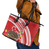 Kingdom Of Tonga Emancipation Day Leather Tote Bag Tongan Ngatu With Kumete Red LT14 - Polynesian Pride