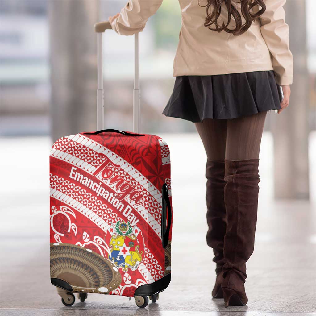 Kingdom Of Tonga Emancipation Day Luggage Cover Tongan Ngatu With Kumete Red