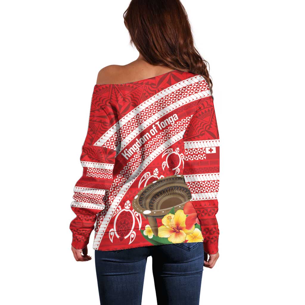 Kingdom Of Tonga Emancipation Day Off Shoulder Sweater Tongan Ngatu With Kumete Red
