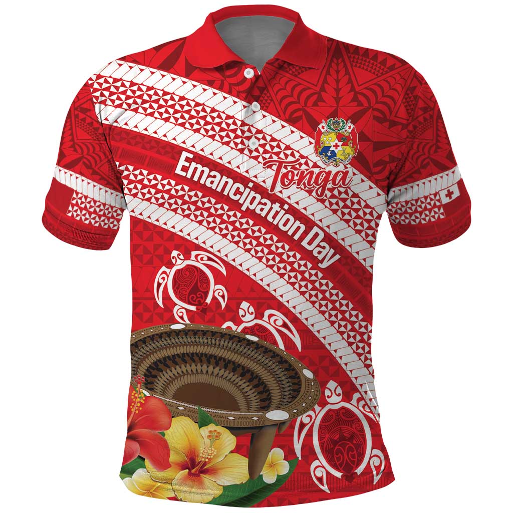 Kingdom Of Tonga Emancipation Day Polo Shirt Tongan Ngatu With Kumete Red