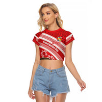 Kingdom Of Tonga Emancipation Day Raglan Cropped T Shirt Tongan Ngatu With Kumete Red