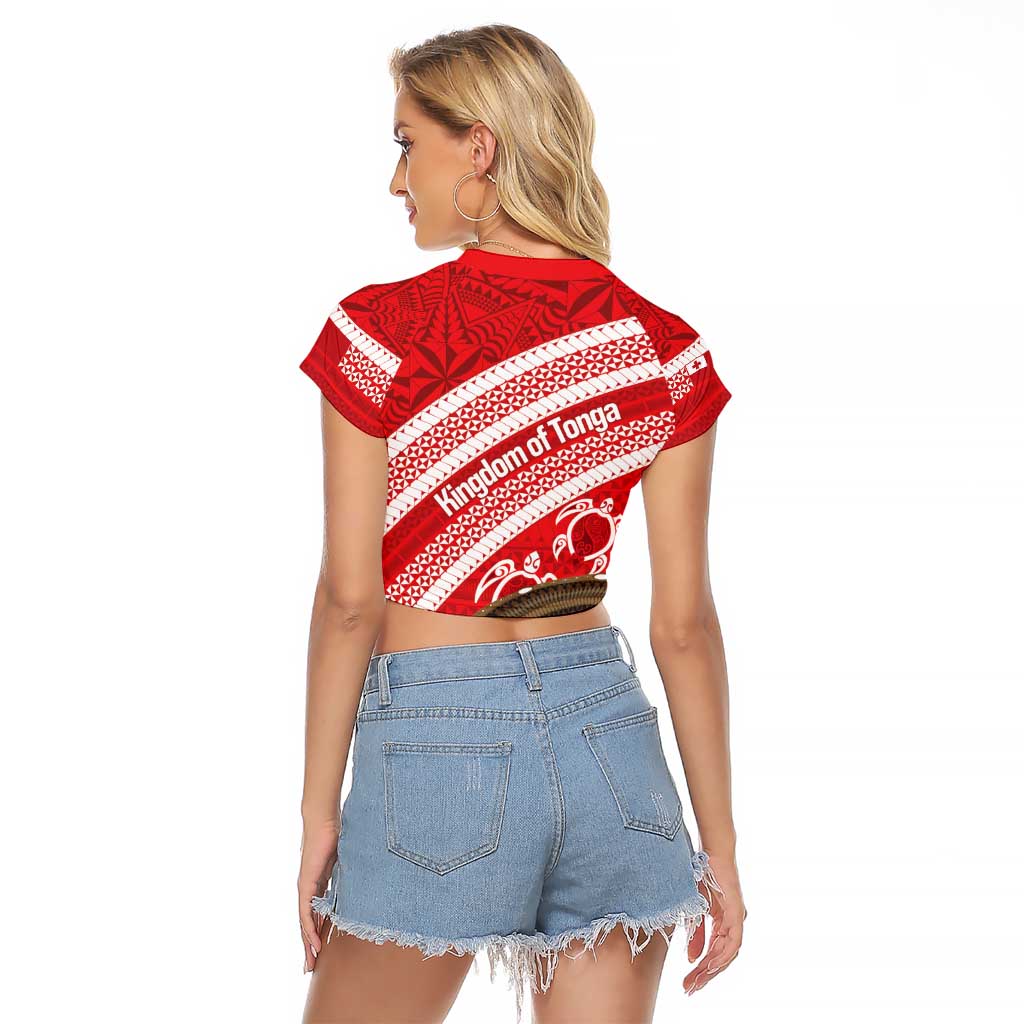 Kingdom Of Tonga Emancipation Day Raglan Cropped T Shirt Tongan Ngatu With Kumete Red