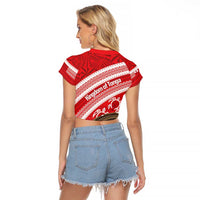 Kingdom Of Tonga Emancipation Day Raglan Cropped T Shirt Tongan Ngatu With Kumete Red