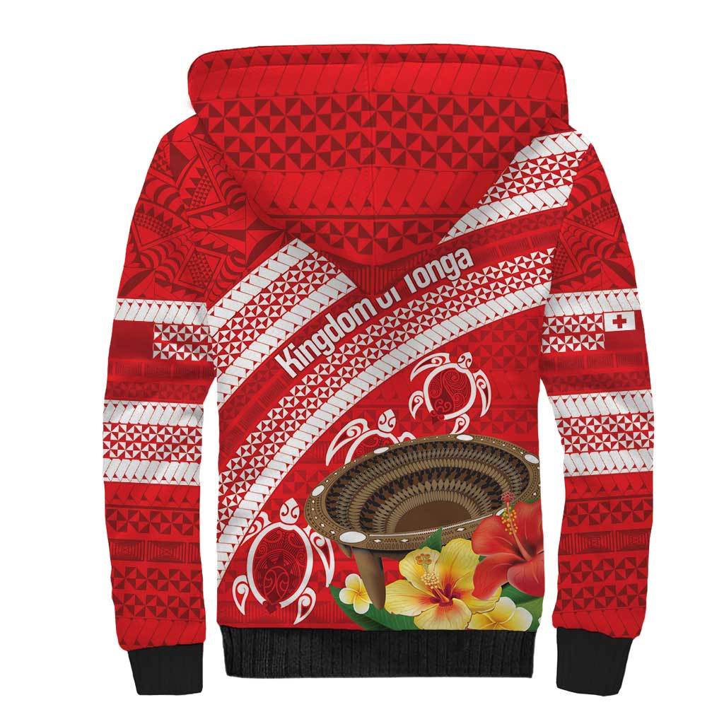 Kingdom Of Tonga Emancipation Day Sherpa Hoodie Tongan Ngatu With Kumete Red