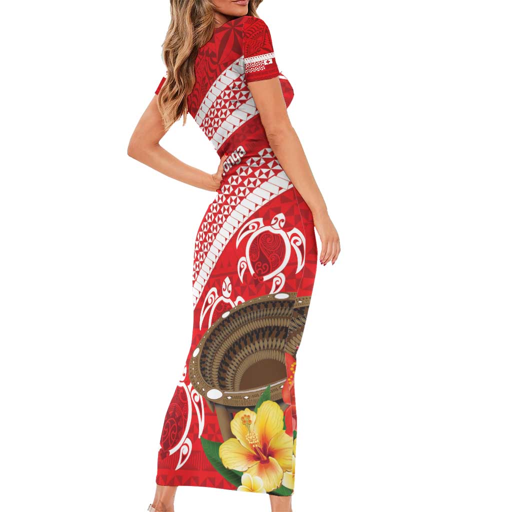 Kingdom Of Tonga Emancipation Day Short Sleeve Bodycon Dress Tongan Ngatu With Kumete Red