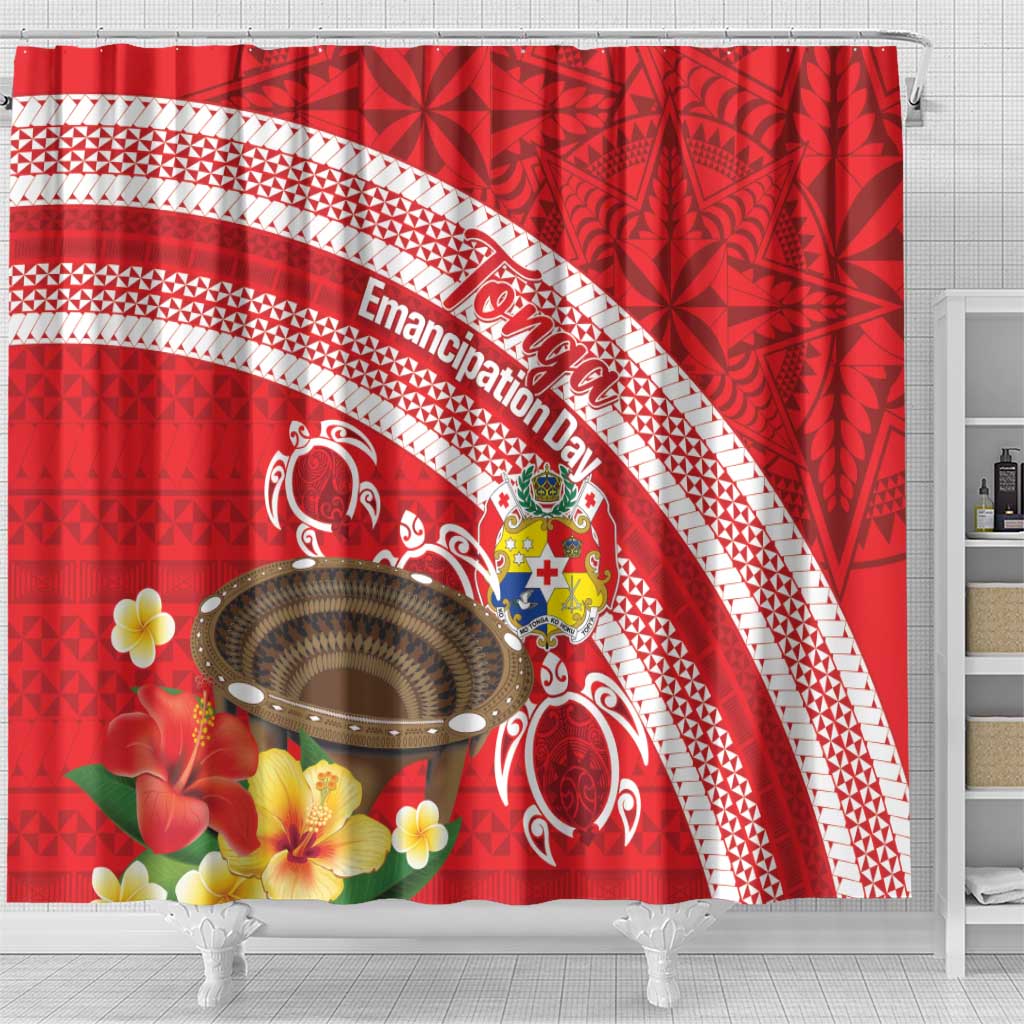 Kingdom Of Tonga Emancipation Day Shower Curtain Tongan Ngatu With Kumete Red