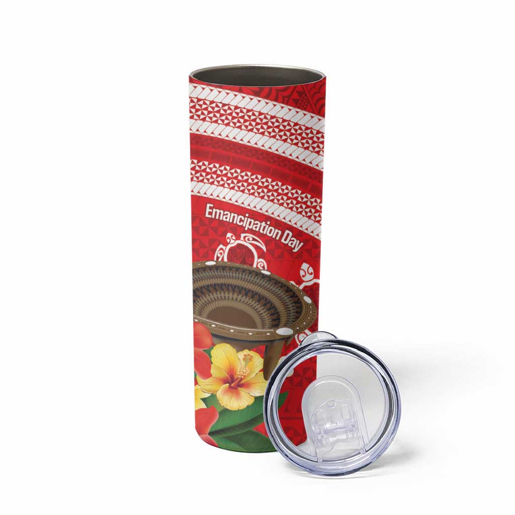Kingdom Of Tonga Emancipation Day Skinny Tumbler Tongan Ngatu With Kumete Red LT14 - Polynesian Pride