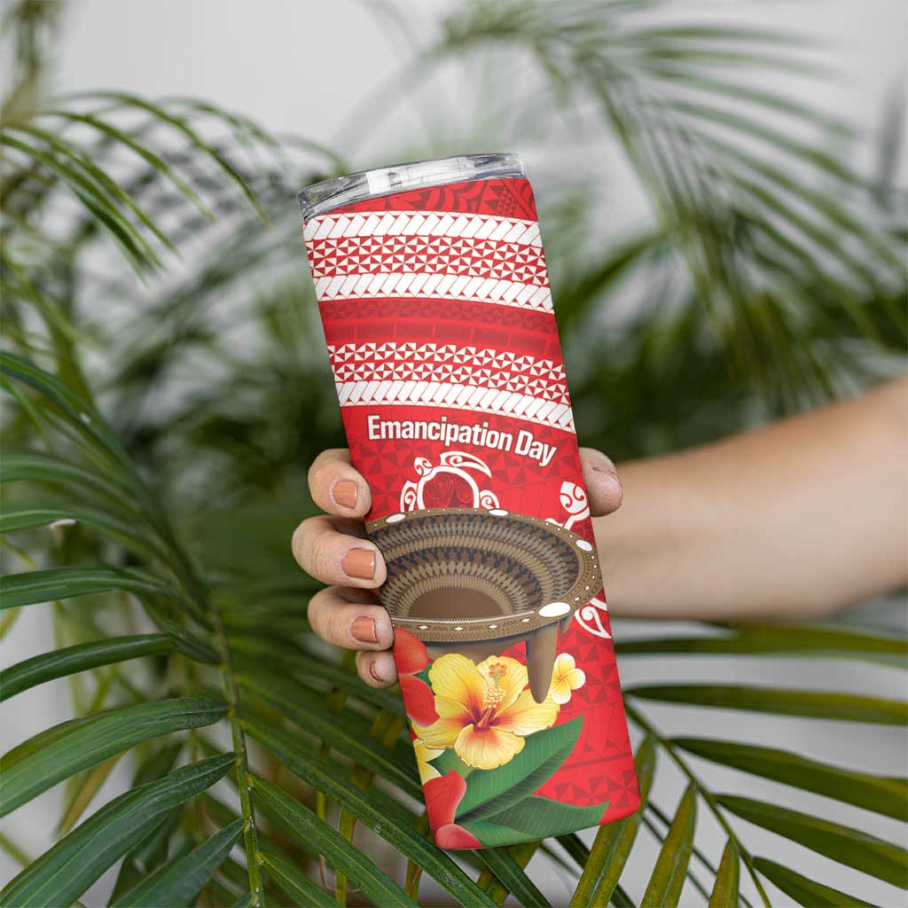 Kingdom Of Tonga Emancipation Day Skinny Tumbler Tongan Ngatu With Kumete Red LT14 - Polynesian Pride