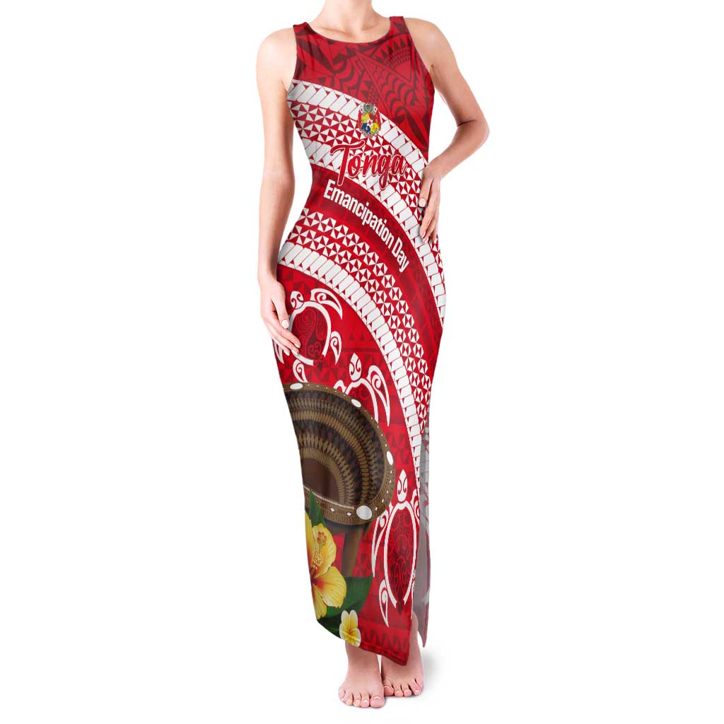 Kingdom Of Tonga Emancipation Day Tank Maxi Dress Tongan Ngatu With Kumete Red