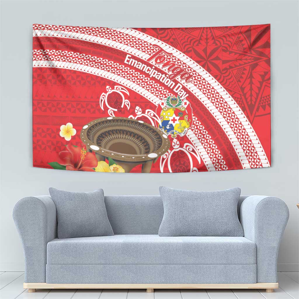 Kingdom Of Tonga Emancipation Day Tapestry Tongan Ngatu With Kumete Red